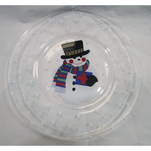Snowman Glass Plate Reverse Painted Vintage Arcoroc GUC Made in France - Picture 2 of 12